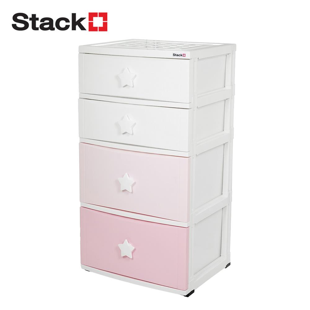 ตู้ลิ้นชัก 4 ชั้น STACKO C12 STAR 56x45x105 ซม. สีชมพู/ขาว