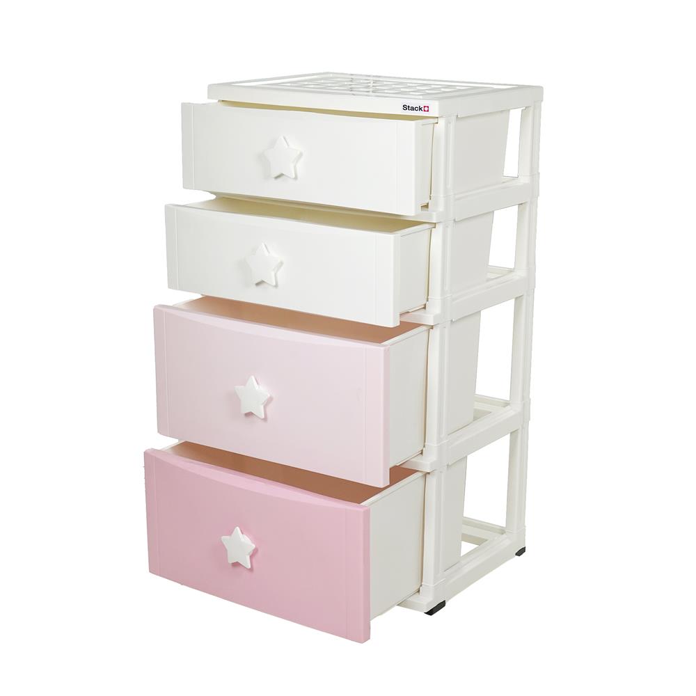 ตู้ลิ้นชัก 4 ชั้น STACKO C12 STAR 56x45x105 ซม. สีชมพู/ขาว