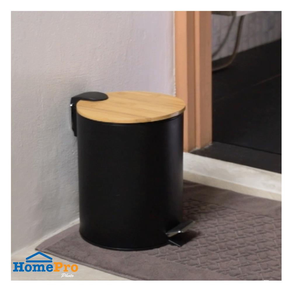ถังขยะเหยียบกลมฝาไม้ ACCO SYLVAN 5 ลิตร สีดำ