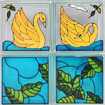 อิฐแก้ว 19x19x8 ซม. ช้างแก้ว ชุดหงษ์ทอง สีทอง_1