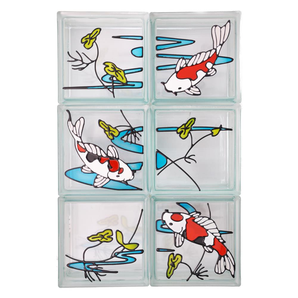 อิฐแก้ว 19x19x8 ซม. ช้างแก้ว ชุดปลาคาร์ฟ สีแดง