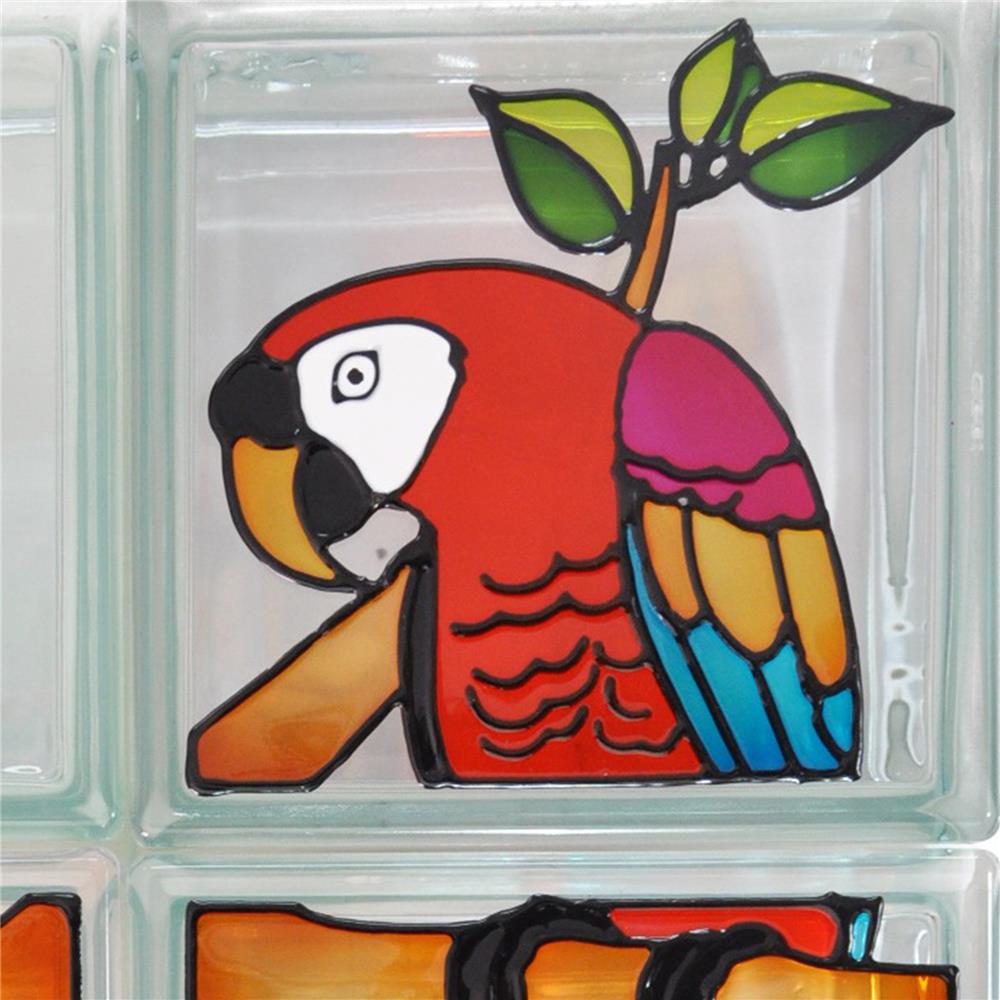 อิฐแก้ว 19x19x8 ซม. ช้างแก้ว ชุดนกแก้วมาคอร์ สีแดง