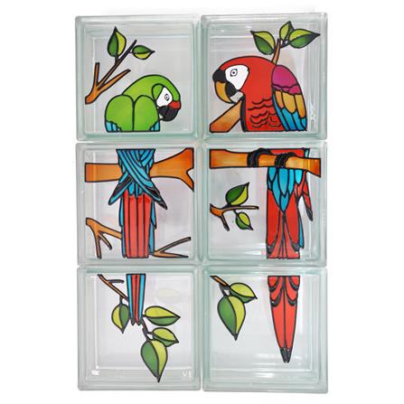 อิฐแก้ว 19x19x8 ซม. ช้างแก้ว ชุดนกแก้วมาคอร์ สีแดง_0