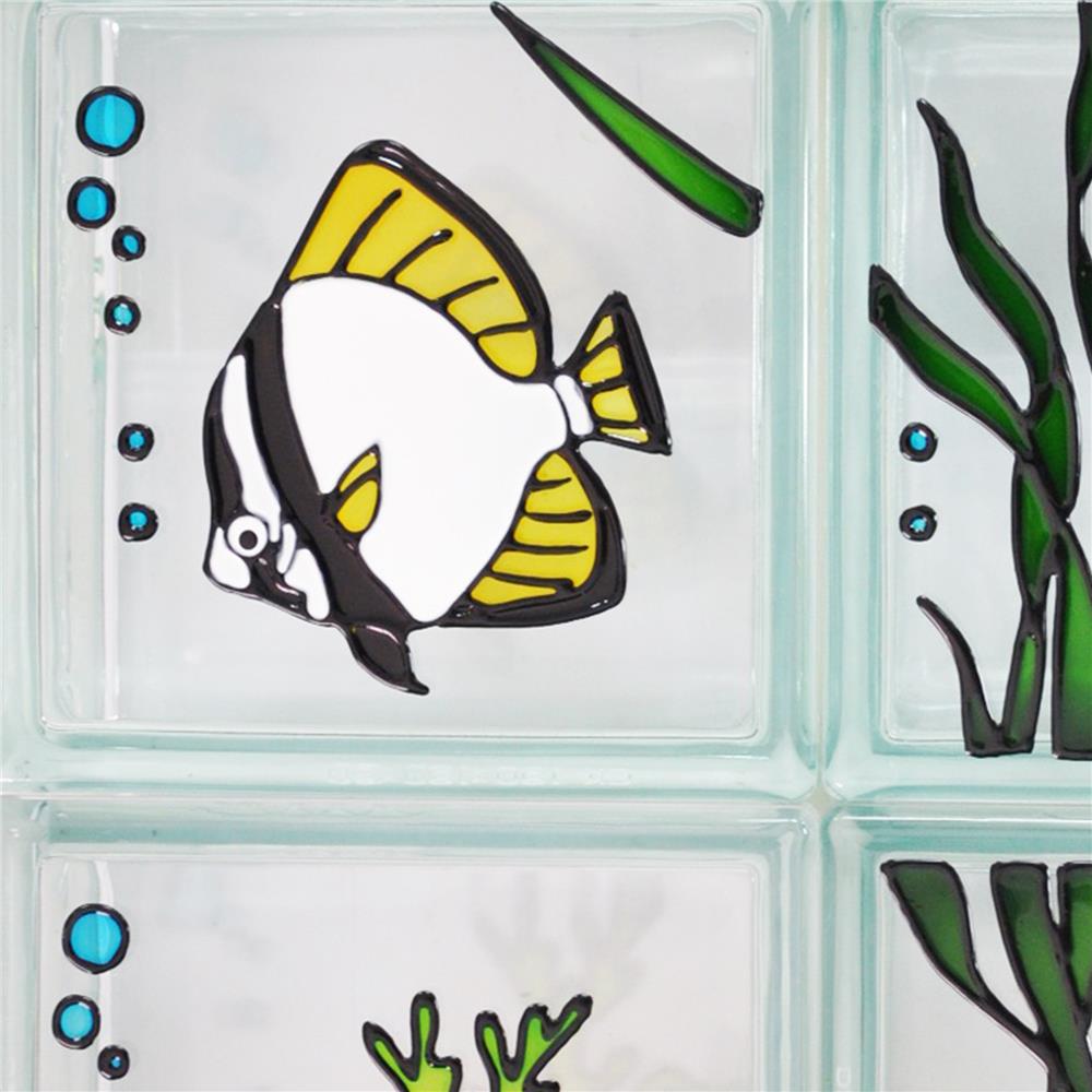 อิฐแก้ว 19x19x8 ซม. ช้างแก้ว ชุดปลาค้างคาวใต้ทะเล สีฟ้า