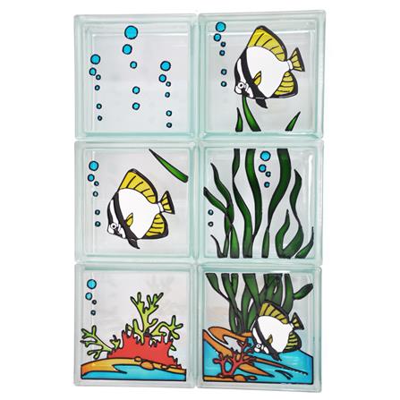 อิฐแก้ว 19x19x8 ซม. ช้างแก้ว ชุดปลาค้างคาวใต้ทะเล สีฟ้า_0