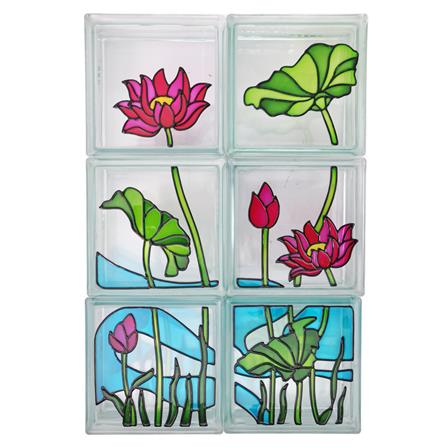 อิฐแก้ว 19x19x8 ซม. ช้างแก้ว ชุดบัวหลวง สีชมพู_0