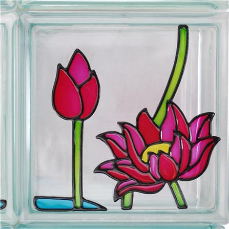 อิฐแก้ว 19x19x8 ซม. ช้างแก้ว ชุดบัวหลวง สีชมพู_1