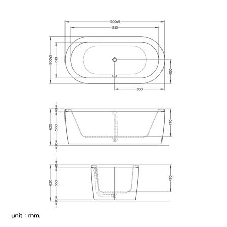 อ่างอาบน้ำ CRISTINA CT-SE-H170080 FWP 170 ซม. สีขาว_3