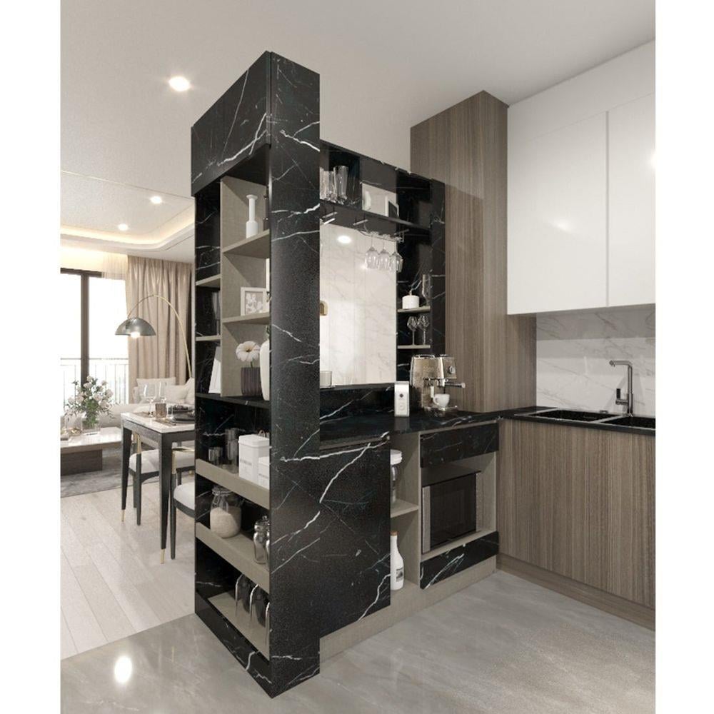 เคาน์เตอร์บาร์ชั้นวางฝั่งขวา SB FURNITURE LANA 19210609 140 ซม. ลายหินอ่อนดำ