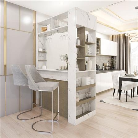 เคาน์เตอร์บาร์ชั้นวางฝั่งขวา SB FURNITURE LANA 19210601 140 ซม. ลายหินอ่อนขาว_2