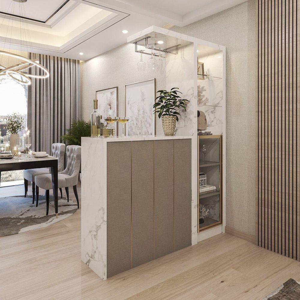 เคาน์เตอร์บาร์ตู้โชว์ฝั่งขวา SB FURNITURE MABEL 19208280 150 ซม. ลายหินอ่อนขาว