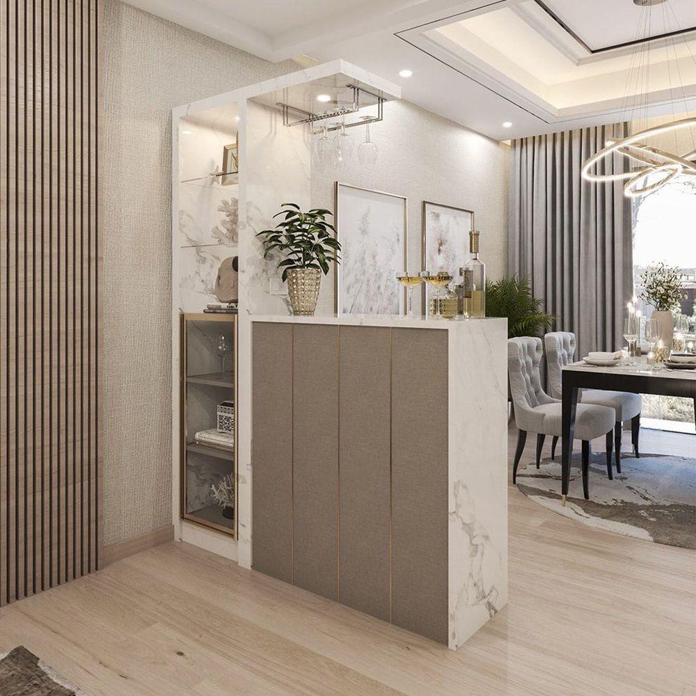 เคาน์เตอร์บาร์ตู้โชว์ฝั่งซ้าย SB FURNITURE MABEL 19208278 150 ซม. ลายหินอ่อนขาว