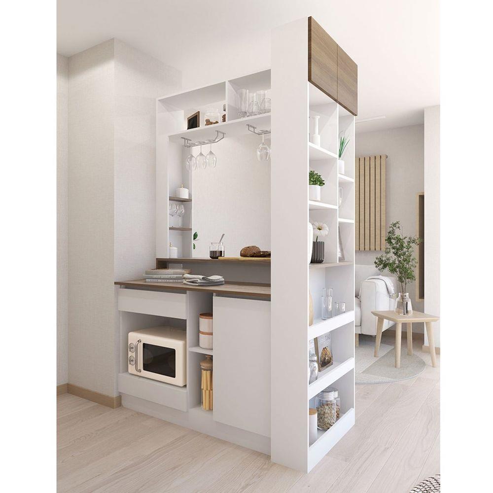 เคาน์เตอร์บาร์ชั้นวางฝั่งซ้าย SB FURNITURE SATOMI 19210735 140 ซม. สีขาว