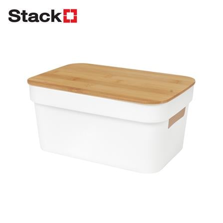 กล่องฝาไม้ 3.5 ลิตร STACKO HOMEY 26.5x17x12.5 ซม. สีขาว