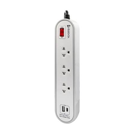 รางปลั๊กไฟ 3 ช่อง 1 สวิตช์ 1 USB 1 TYPE-C ELECKTA ETC4156-3GY 3 ม. สีขาว/เทา_2