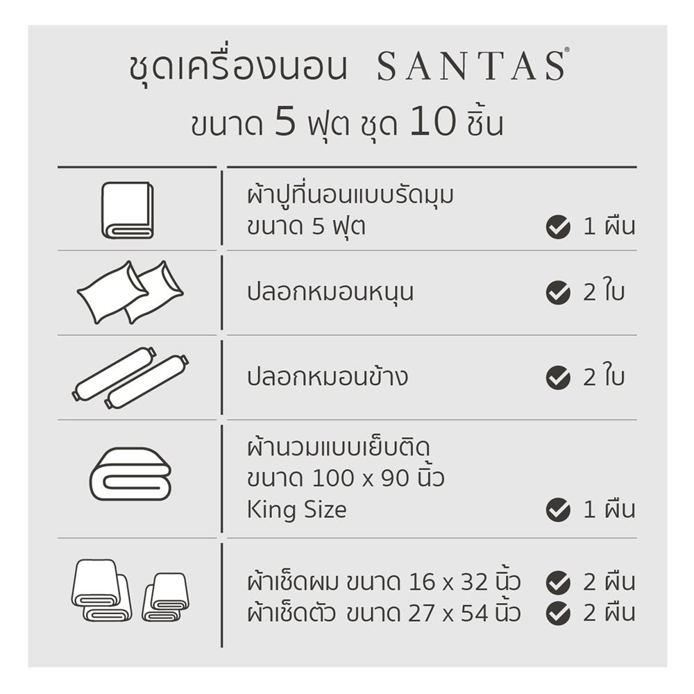 ชุดผ้าปูที่นอน 5 ฟุต 10 ชิ้น SANTAS CANDY LUSH GN