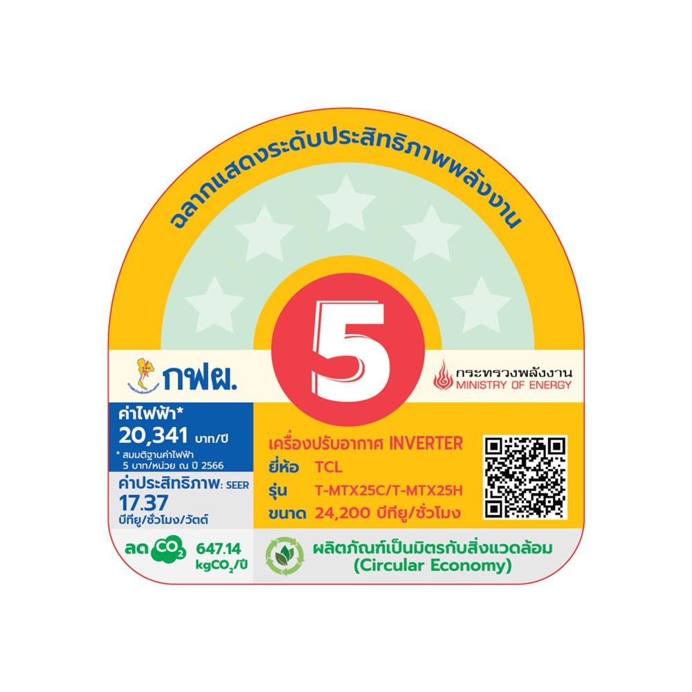 แอร์ผนัง TCL T-MTX25 24200 บีทียู อินเวอร์เตอร์