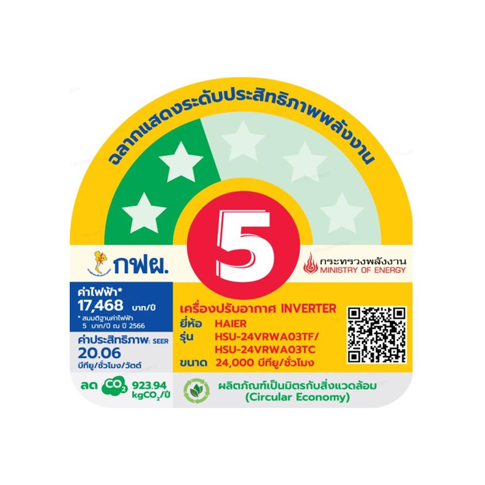 แอร์ผนัง HAIER HSU-24VRWA03T 24000 บีทียู อินเวอร์เตอร์