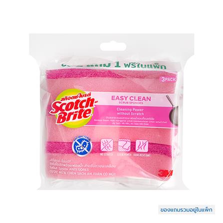 ฟองน้ำพร้อมใยขัด SCOTCH-BRITE ANTIBACTERIAL 11.5x7ซม. สีชมพู (แพ็ก 2 แถม 1)_0