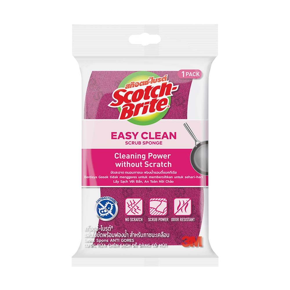 ฟองน้ำพร้อมใยขัด SCOTCH-BRITE ANTIBACTERIAL 11.5x7 ซม. สีชมพู