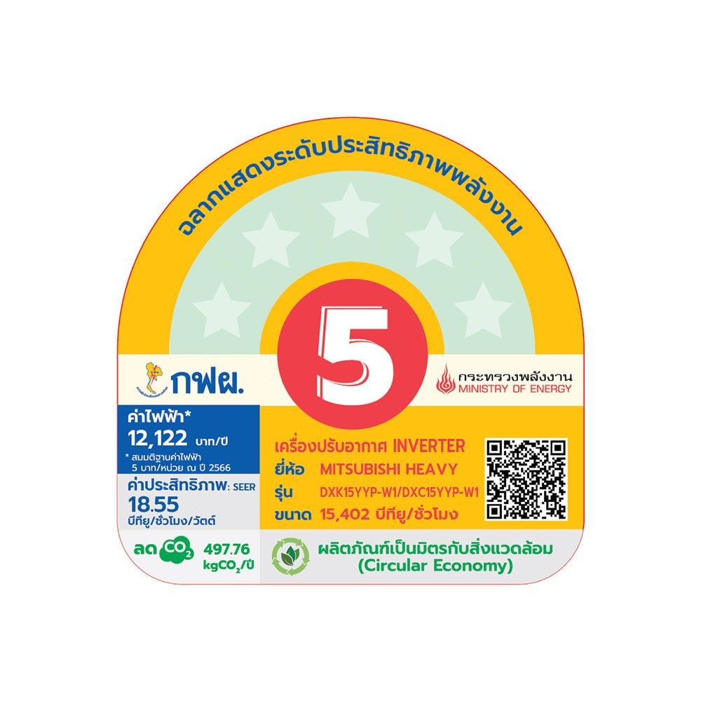 แอร์ผนัง MITSUBISHI HEAVY DUTY DXK15YYP-W1 15402 บีทียู อินเวอร์เตอร์