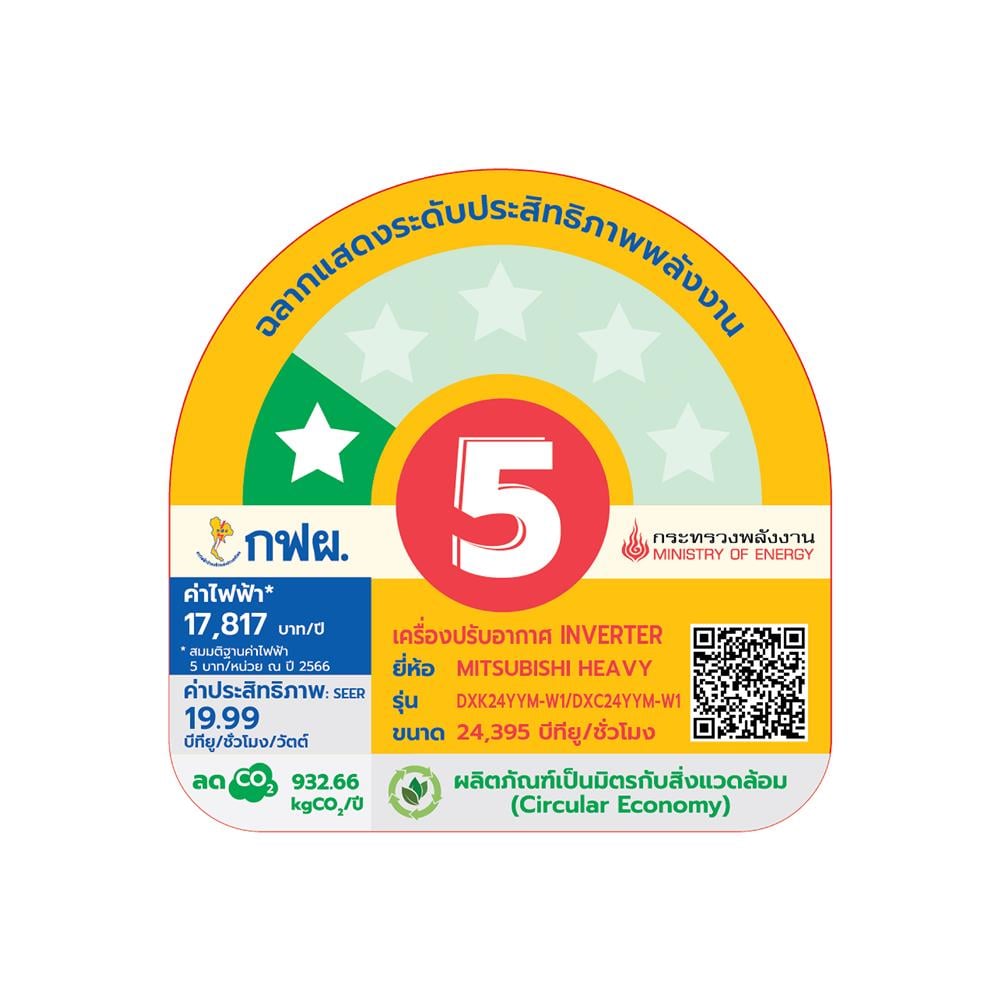 แอร์ผนัง MITSUBISHI HEAVY DUTY DXK24YYM-W1 24395 บีทียู อินเวอร์เตอร์