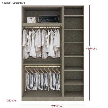 ตู้เสื้อผ้า 3 บานเปิด SB BUILT IN WARDROBE PLUS 59061124 150 ซม. สีเทา_2