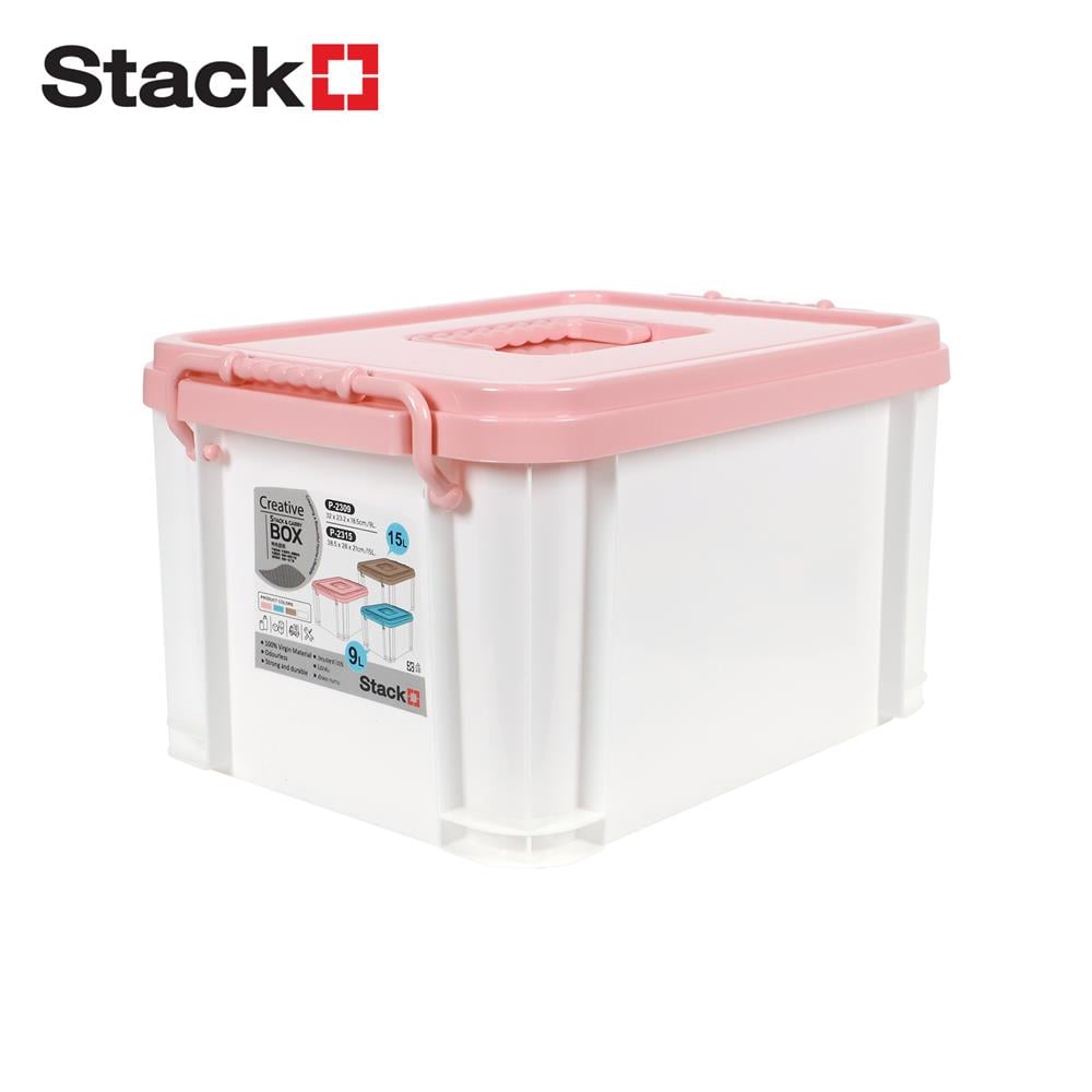 กล่องฝาล็อกหูหิ้ว STACKO 9 ลิตร 23.2x32x18.5 ซม. สีชมพู_1
