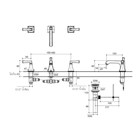 ก๊อกอ่างล้างหน้าผสม KOHLER K-454T-4V-2MB_1