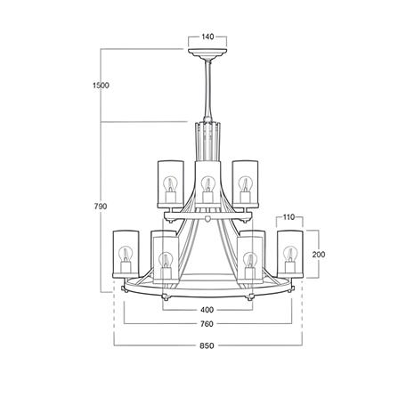 ไฟช่อ LUMAX 01-02967 สีน้ำตาล/ดำ/ใส 9 หัว_3