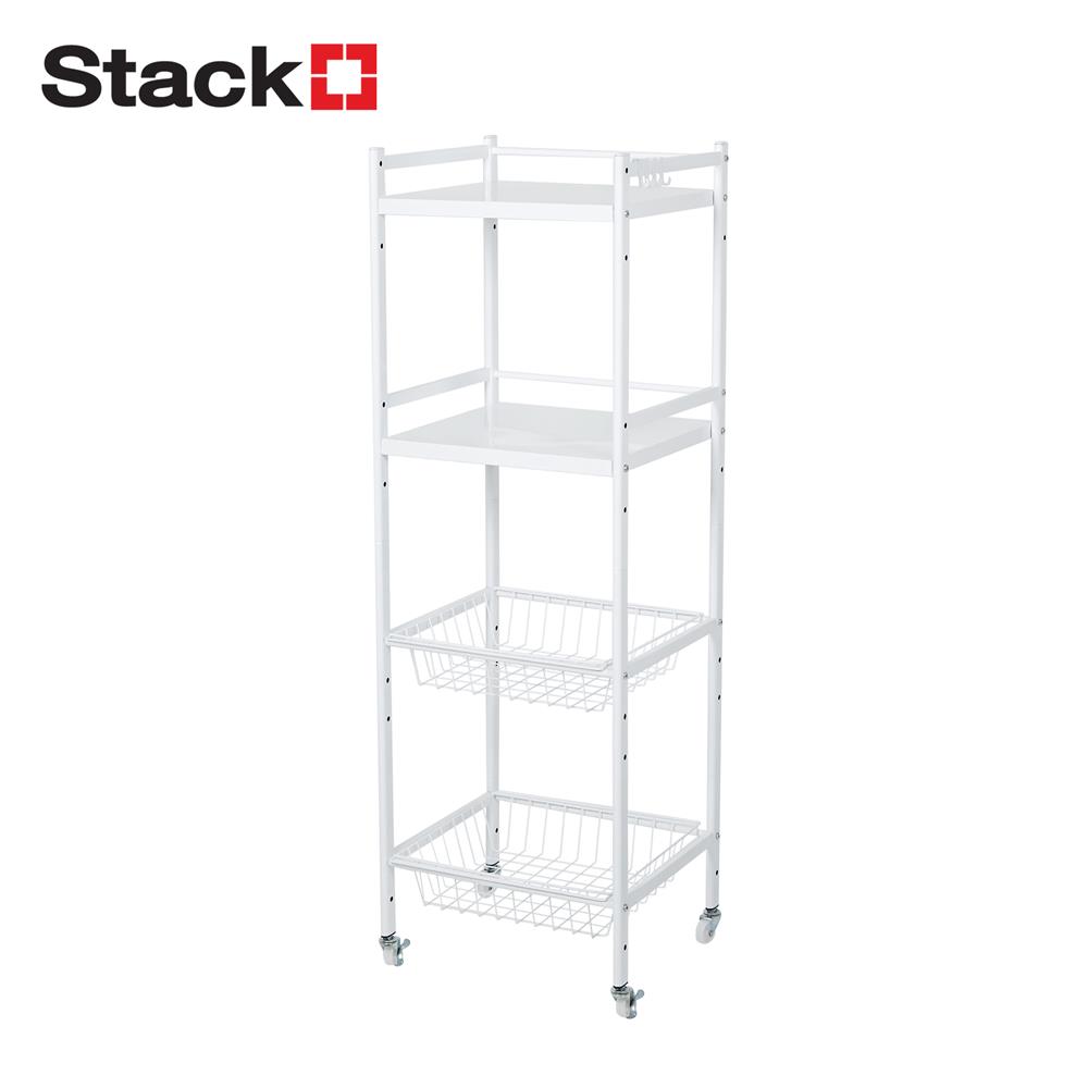 ชั้นวางแคบ 4 ชั้น พร้อมล้อ STACKO EZY 41.5x36.5x125 ซม. สีขาว