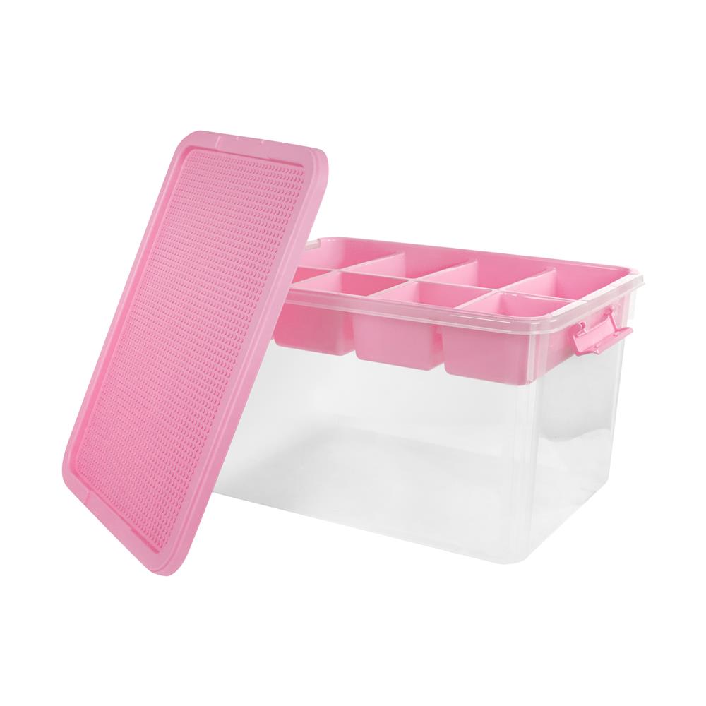 กล่องเก็บของพร้อมถาดแบ่ง STACKO 50.5X37X29.3 ซม. สีชมพู