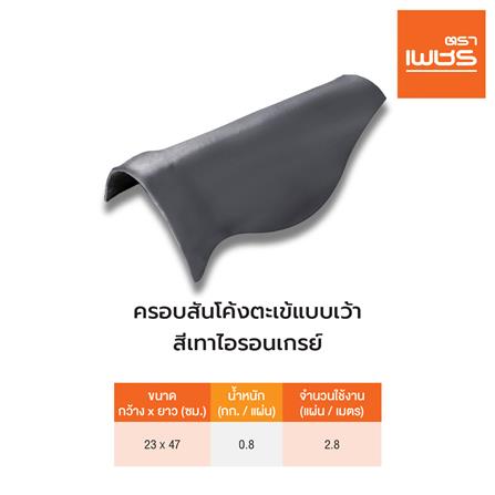 ครอบสันโค้งตะเข้ แบบเว้า ลอนคู่ ตราเพชร 23x47 ซม. สีไอรอนเกรย์_3