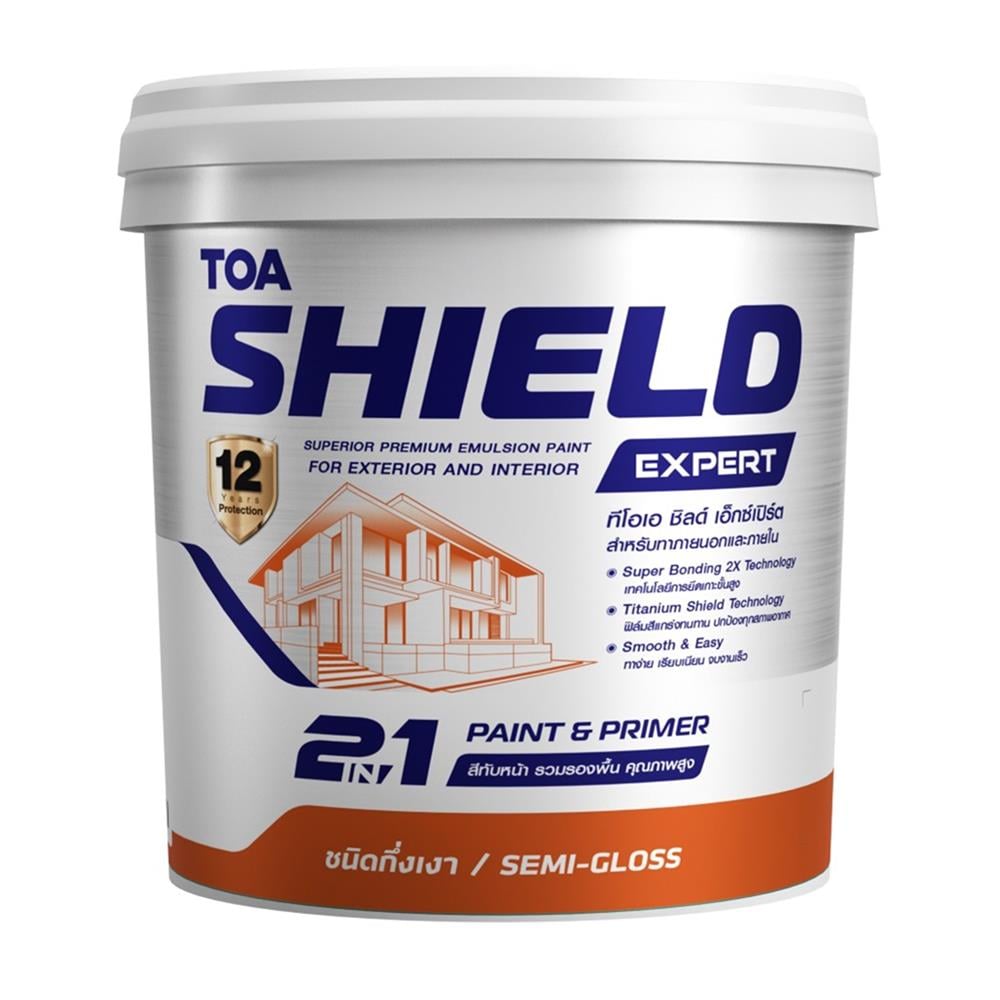 สีน้ำทาภายนอก ชนิดกึ่งเงา TOA SHIELD EXPERT SUPERIOR PREMIUM 2 IN 1 BASE A สีขาว 9 ลิตร