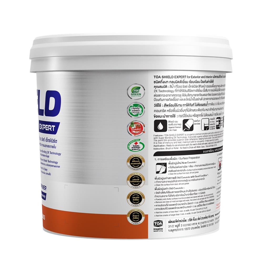 สีน้ำทาภายนอก ชนิดกึ่งเงา TOA SHIELD EXPERT SUPERIOR PREMIUM 2 IN 1 BASE B สีขาว 9 ลิตร