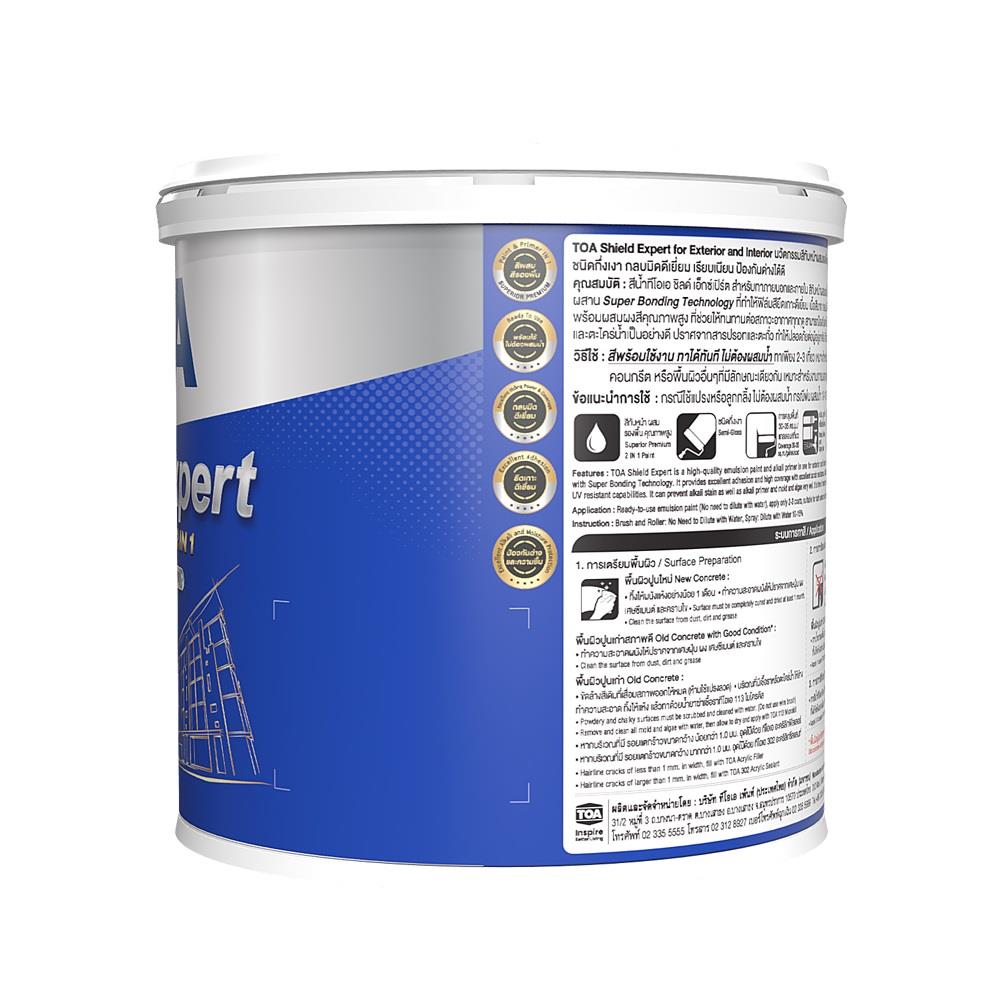 สีน้ำทาภายนอกและภายใน ชนิดกึ่งเงา TOA SHIELD EXPERT SUPERIOR PREMIUM 2 IN 1 BASE C สีขาว 1 แกลลอน