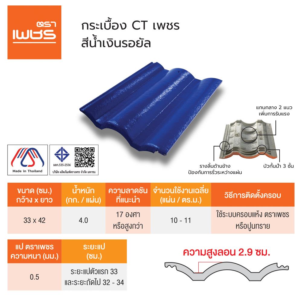 กระเบื้องคอนกรีต ตราเพชร CT-เพชร สีน้ำเงินรอยัล