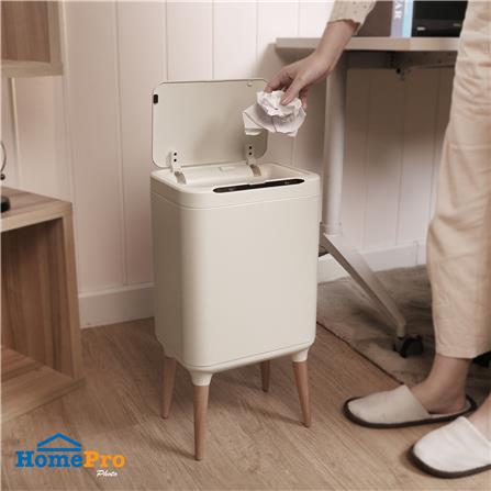 ถังขยะอัจฉริยะพร้อมขาไม้ ACCO 9 ลิตร สีครีม_5