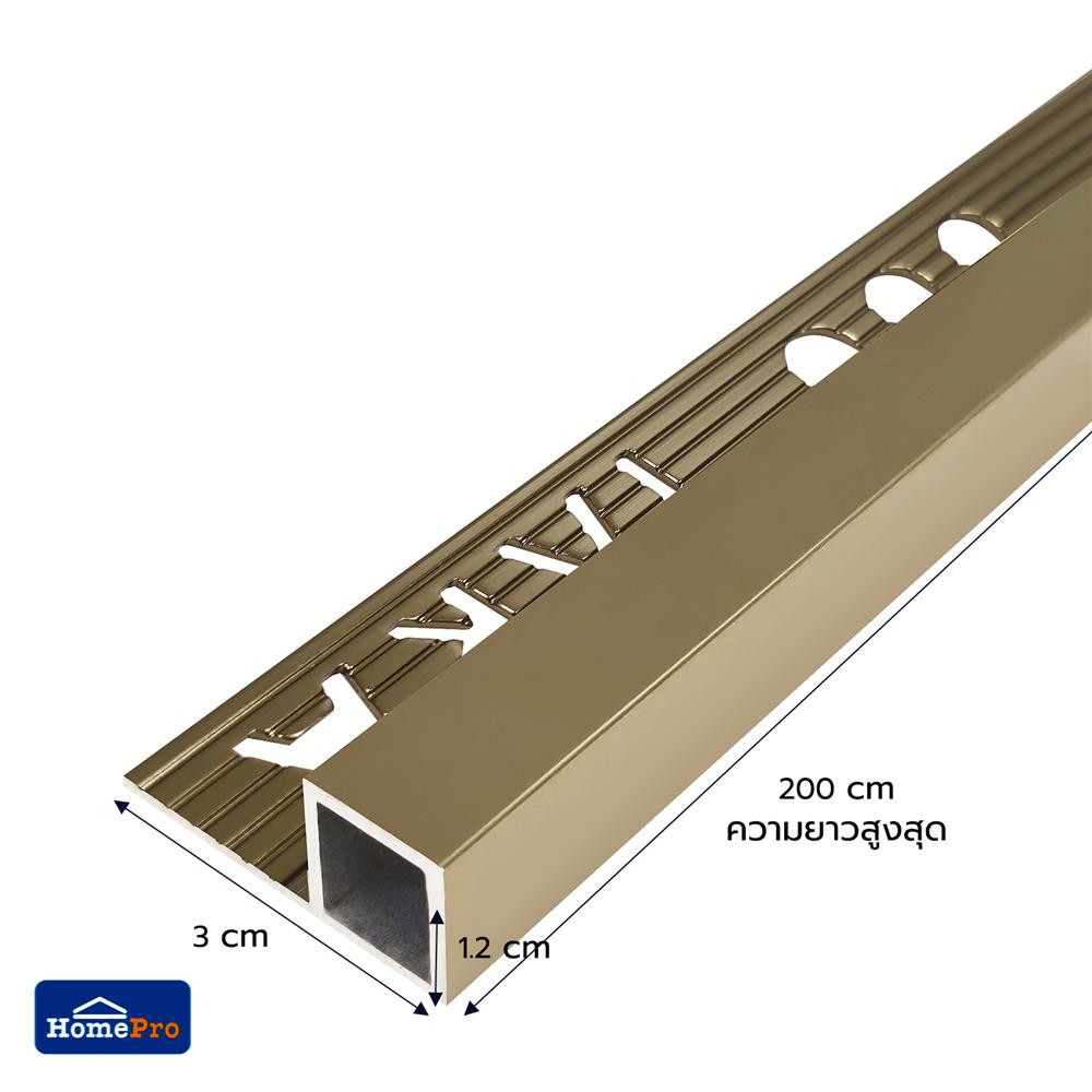 คิ้วอะลูมิเนียมแบบเหลี่ยม TARA 12 มม. 2 ม. สีบรอนซ์-ทอง