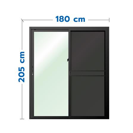 ประตูบานเลื่อน อะลูมิเนียม S-S มุ้ง LYNN OK 180x205 ซม. สีดำ