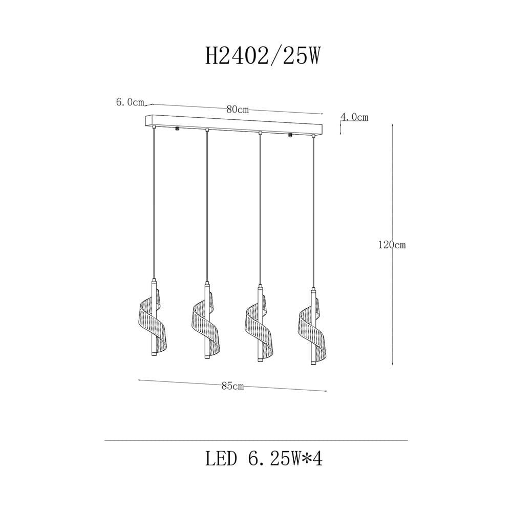 ไฟช่อ LED CARINI H2402/25W 25 วัตต์ สีทอง/ใส 4 หัว