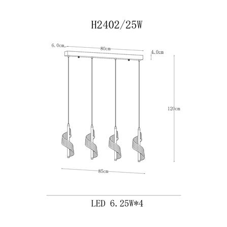 ไฟช่อ LED CARINI H2402 25 วัตต์ DAYLIGHT/COOL WHITE/WARM WHITE สีทอง/ใส 4 หัว_5