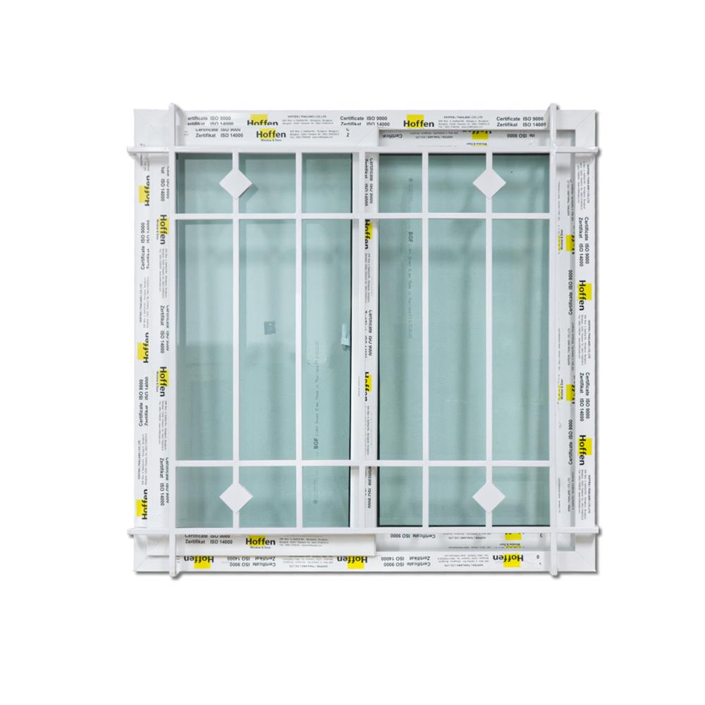 หน้าต่างบานเลื่อน UPVC เหล็กดัด HOFFEN 100x100 ซม. สีขาว