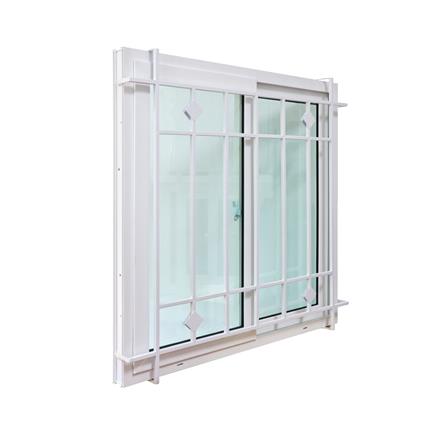 หน้าต่างบานเลื่อน UPVC เหล็กดัด HOFFEN 100x100 ซม. สีขาว_1
