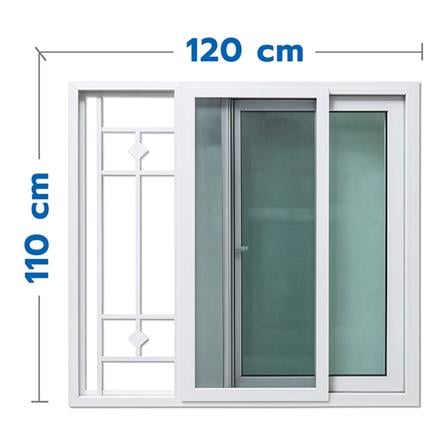 หน้าต่างบานเลื่อน UPVC มุ้ง เหล็กดัด HOFFEN F6 120x110 ซม. สีขาว_0