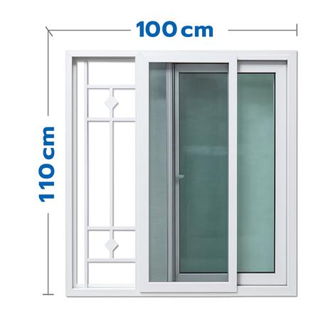 หน้าต่างบานเลื่อน UPVC มุ้ง เหล็กดัด HOFFEN F6 100x110 ซม. สีขาว_0