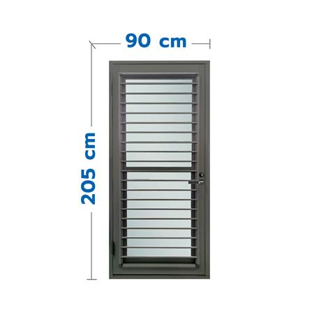 ชุดประตูบานสวิงเดี่ยว อะลูมิเนียม SANKYOALUMI J-TRUST VENTILATION 90x205 ซม. สีเทาซาฮาร่า พร้อมชุดวงกบ-บานพับ-ลูกบิด-โช้ค_0