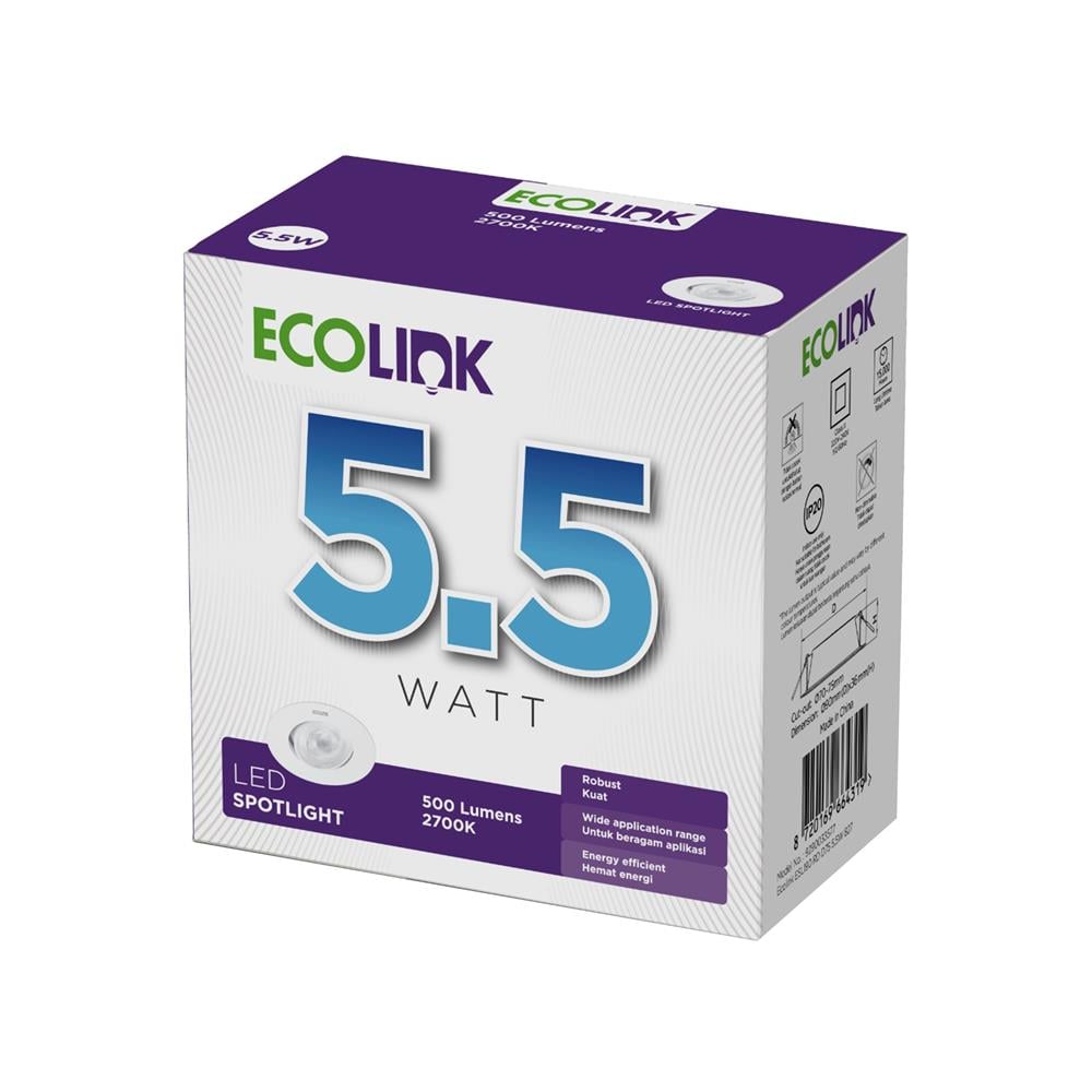 ดาวน์ไลท์ LED ECOLINK HG ESL190 5.5 วัตต์ WARM WHITE 3 นิ้ว สีขาว กลม