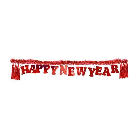 ป้ายตกแต่ง HAPPY NEW YEAR พร้อมพู่ห้อย SIAMXMAS 200x40 ซม. สีแดง_0