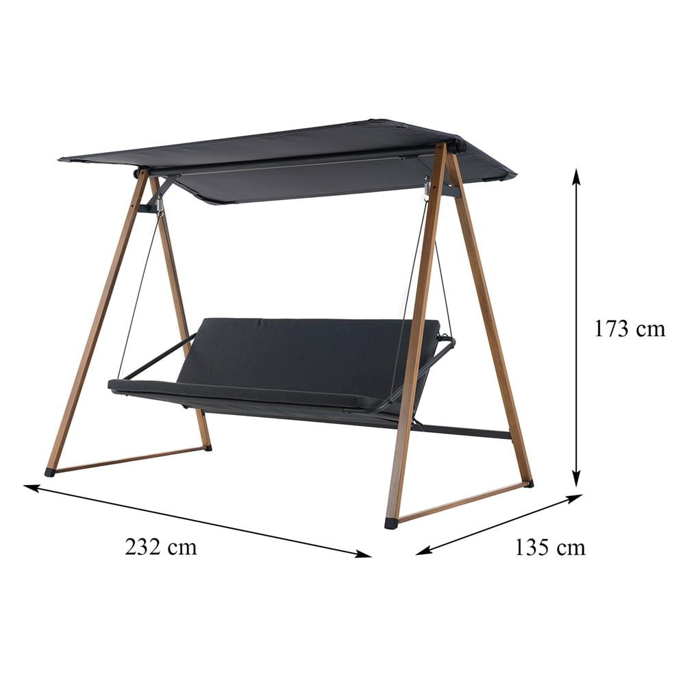 เก้าอี้โยก 3 ที่นั่ง BENETTA SERENITY สีไม้ธรรมชาติ/ดำ